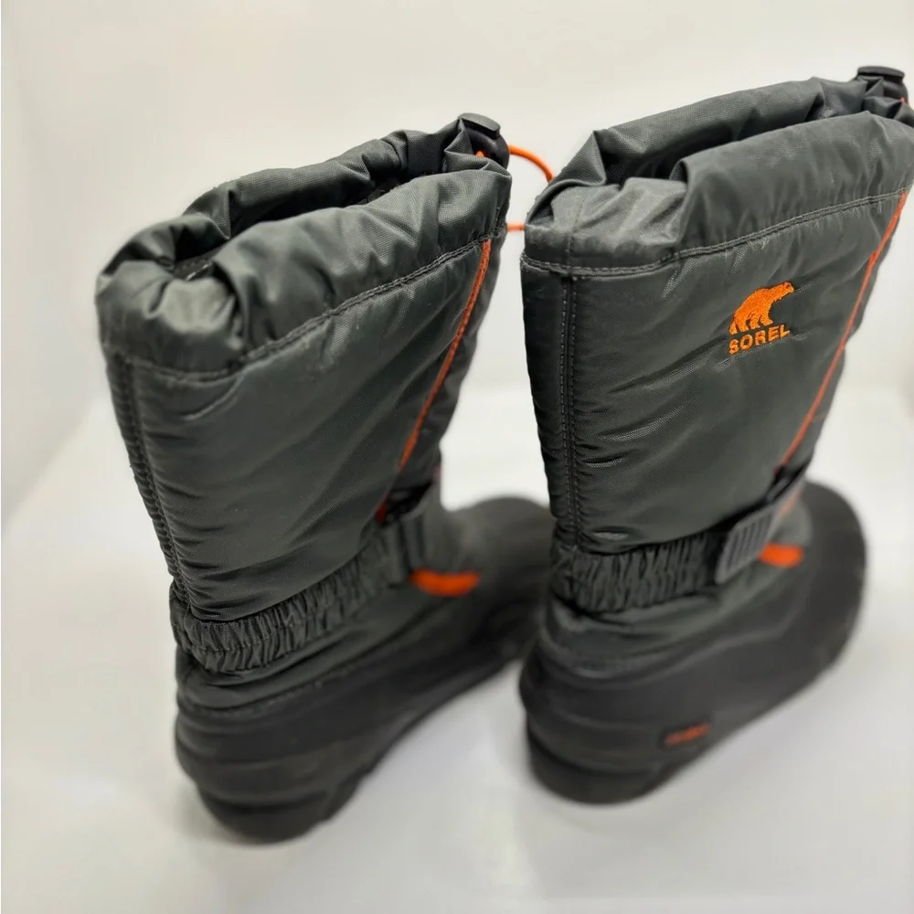 Sorel Kids Youth Size 3 Winter Snow Boots Gray Orange Waterproof Insulated